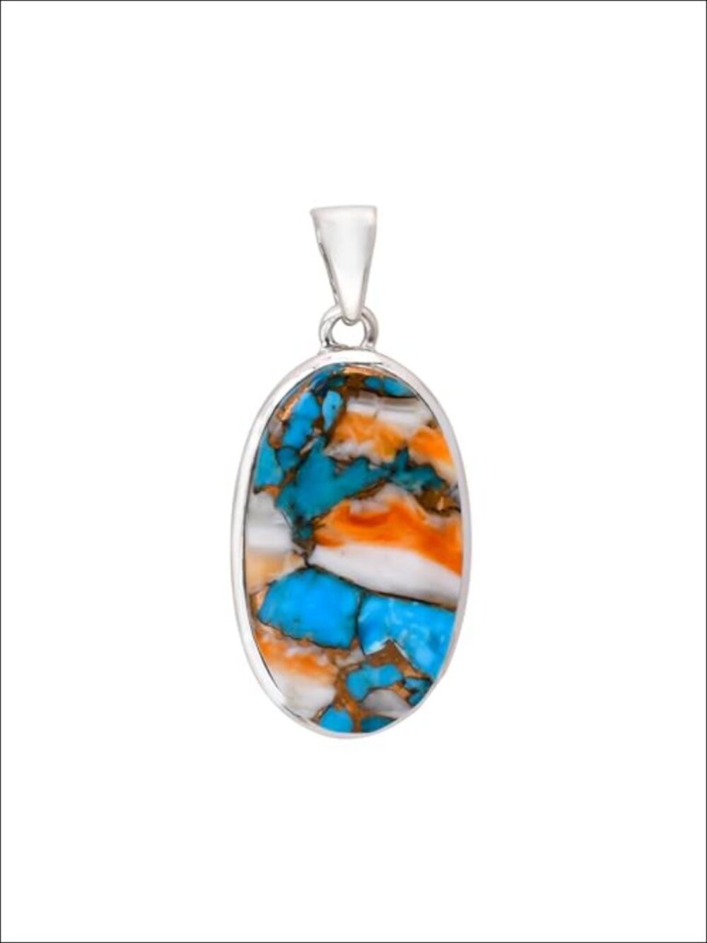 Spiny Oyster Turquoise Oval Pendant Necklace 925 Sterling Silver Statement